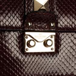 Pre Owned Valentino Burgundy Python Small Rockstud Glam Lock Flap Bag
