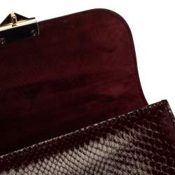 Pre Owned Valentino Burgundy Python Small Rockstud Glam Lock Flap Bag