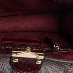 Pre Owned Valentino Burgundy Python Small Rockstud Glam Lock Flap Bag