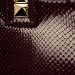 Pre Owned Valentino Burgundy Python Small Rockstud Glam Lock Flap Bag