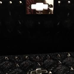 Pre Owned Valentino Black Quilted Soft Crackle Leather Small Rockstud Spike Shoulder Bag