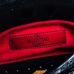 Pre Owned Valentino Black Quilted Soft Crackle Leather Small Rockstud Spike Shoulder Bag