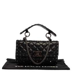 Pre Owned Valentino Black Quilted Soft Crackle Leather Small Rockstud Spike Shoulder Bag