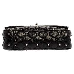Pre Owned Valentino Black Quilted Soft Crackle Leather Small Rockstud Spike Shoulder Bag