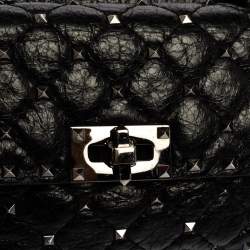 Pre Owned Valentino Black Quilted Soft Crackle Leather Small Rockstud Spike Shoulder Bag
