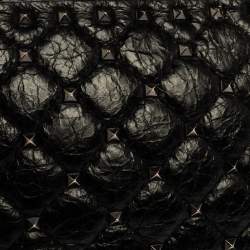 Pre Owned Valentino Black Quilted Soft Crackle Leather Small Rockstud Spike Shoulder Bag