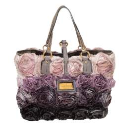 Pre Owned Valentino Multicolor Floral Applique Satin and Patent Leather Shopper Tote