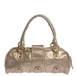 Pre Owned Valentino Light Gold Textured Leather Embellished VLogo Satchel