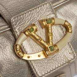 Pre Owned Valentino Light Gold Textured Leather Embellished VLogo Satchel