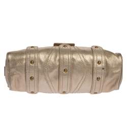 Pre Owned Valentino Light Gold Textured Leather Embellished VLogo Satchel