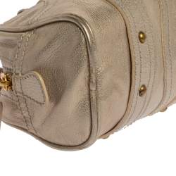 Pre Owned Valentino Light Gold Textured Leather Embellished VLogo Satchel