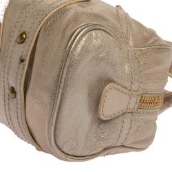 Pre Owned Valentino Light Gold Textured Leather Embellished VLogo Satchel