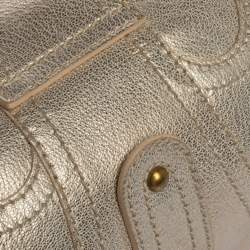 Pre Owned Valentino Light Gold Textured Leather Embellished VLogo Satchel