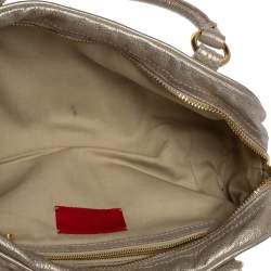 Pre Owned Valentino Light Gold Textured Leather Embellished VLogo Satchel