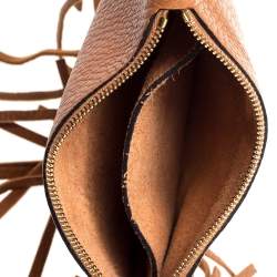 Pre Owned حقيبة كلتش فالنتينو سي روكي جلد بني بشراشيب