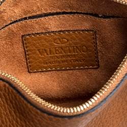 Pre Owned حقيبة كلتش فالنتينو سي روكي جلد بني بشراشيب