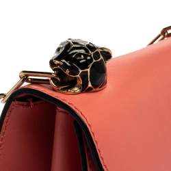 Pre Owned Valentino Pink Leather Small Flap Enamel Panther Shoulder Bag