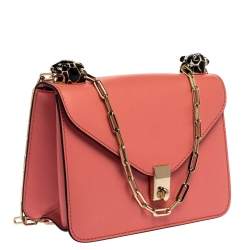 Pre Owned Valentino Pink Leather Small Flap Enamel Panther Shoulder Bag