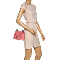 Pre Owned Valentino Pink Leather Small Flap Enamel Panther Shoulder Bag
