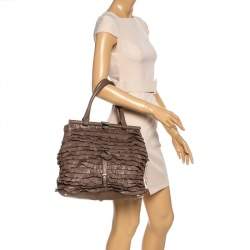 Valentino Taupe Leather Allure Ruffled Frame Bag