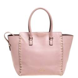 Pre Owned Valentino Pink Leather Rockstud Trapeze Tote