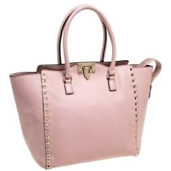 Pre Owned Valentino Pink Leather Rockstud Trapeze Tote