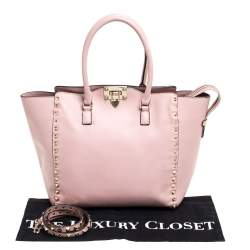 Pre Owned Valentino Pink Leather Rockstud Trapeze Tote