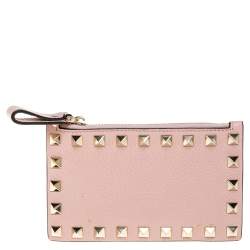 Valentino Water Rose Leather Rockstud Coin Purse and Card Holder