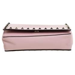 Pre Owned Valentino Pink Leather Rockstud Flap Chain Clutch