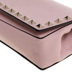 Pre Owned Valentino Pink Leather Rockstud Flap Chain Clutch