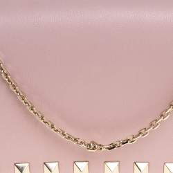 Pre Owned Valentino Pink Leather Rockstud Flap Chain Clutch