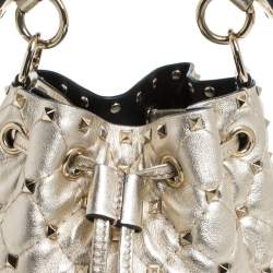 Pre Owned Valentino Metallic Gold Leather Small Rockstud Bucket Bag