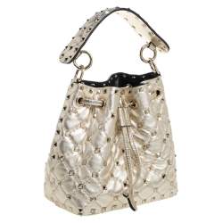 Pre Owned Valentino Metallic Gold Leather Small Rockstud Bucket Bag