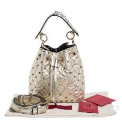 Pre Owned Valentino Metallic Gold Leather Small Rockstud Bucket Bag