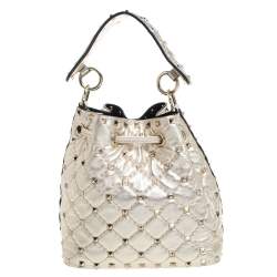 Pre Owned Valentino Metallic Gold Leather Small Rockstud Bucket Bag