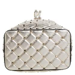 Pre Owned Valentino Metallic Gold Leather Small Rockstud Bucket Bag
