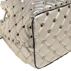 Pre Owned Valentino Metallic Gold Leather Small Rockstud Bucket Bag