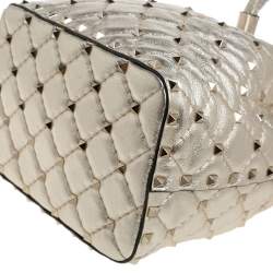 Pre Owned Valentino Metallic Gold Leather Small Rockstud Bucket Bag