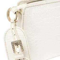 Pre Owned Valentino White Croc Embossed Leather Crystal Embellished Wristlet Clutch