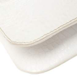 Pre Owned Valentino White Croc Embossed Leather Crystal Embellished Wristlet Clutch