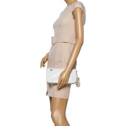 Pre Owned Valentino White Croc Embossed Leather Crystal Embellished Wristlet Clutch