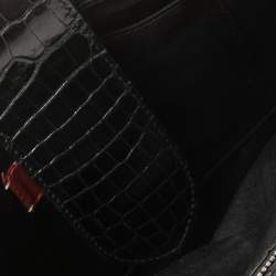 Pre Owned Valentino Black Croc Embossed Patent Leather Crystal Embellished Wristlet Clutch