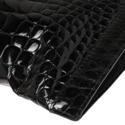 Pre Owned Valentino Black Croc Embossed Patent Leather Crystal Embellished Wristlet Clutch