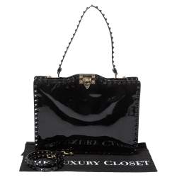 Pre Owned Valentino Black Patent Leather Rockstud Top Handle Bag