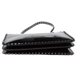 Pre Owned Valentino Black Patent Leather Rockstud Top Handle Bag