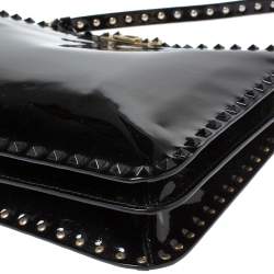 Pre Owned Valentino Black Patent Leather Rockstud Top Handle Bag