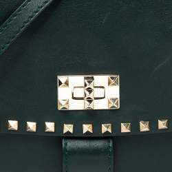 Pre Owned Valentino Green Leather Medium Rockstud Flap Shoulder Bag
