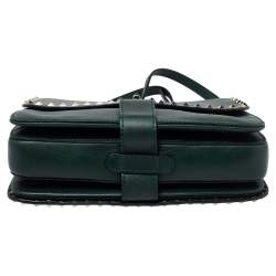 Pre Owned Valentino Green Leather Medium Rockstud Flap Shoulder Bag