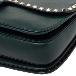Pre Owned Valentino Green Leather Medium Rockstud Flap Shoulder Bag