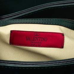 Pre Owned Valentino Green Leather Medium Rockstud Flap Shoulder Bag